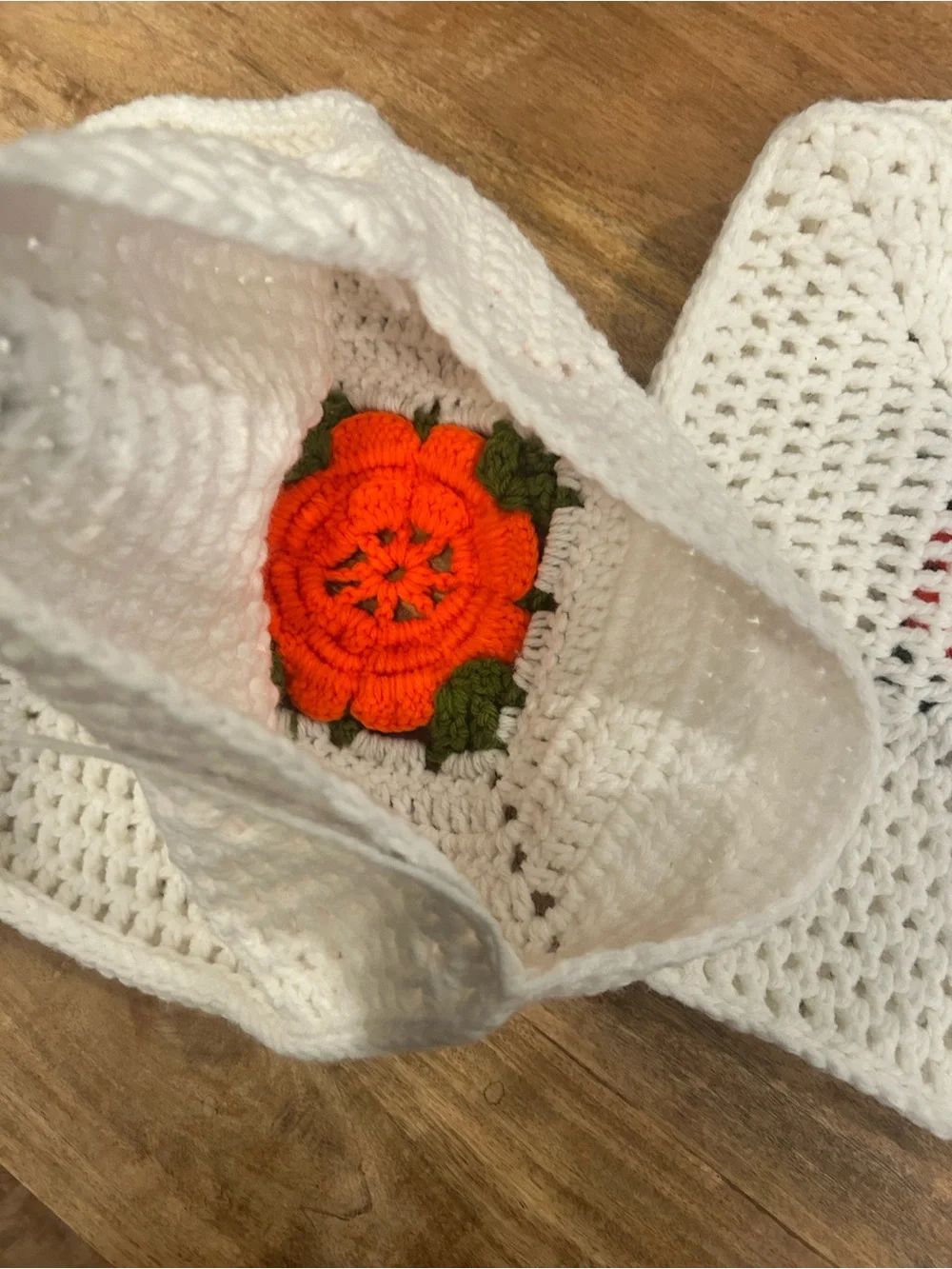 2 Vintage Style Crochet Accent Throw Pillow Covers W/ 3D Orange Flower Handmade